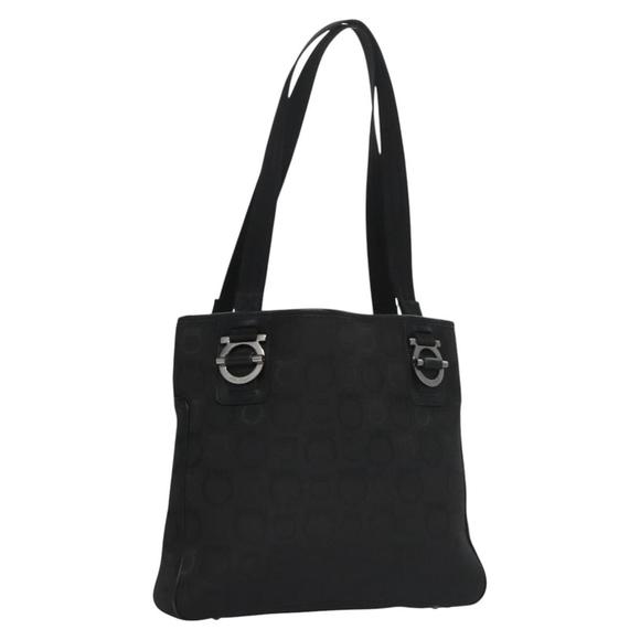 Salvatore Ferragamo Gancini Tote Bag Canvas Black Auth BD344
